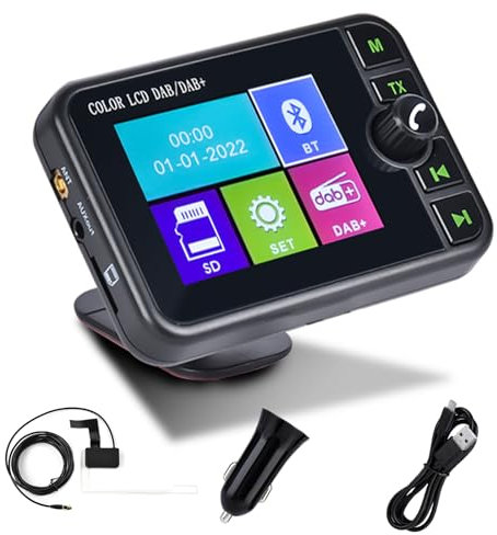 Hikity Tragbares DAB/DAB+ Radio Adapter für Autoradio mit 2.4 Zoll LCD Display Radio Klein UKW-Digitalradio Adapter mit Bluetooth-Freisprechtelefon AUX-IN FM Transmitter Autoradio DAB Digitalradio