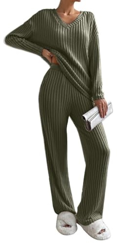 Joligiao Femme Ensemble de Pyjama à Manches Longue Haut et Pantalon à Taille Élastique Loungewear Ensemble Pyjama Couleur Unie Sleepwear Vêtement de Nuit Doux Respirant