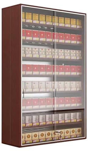 DMMFTERL Retail Display Cabinet for Cigarette, Candy, Cigarette Case Holder, Wall Mounted Cigarette Rack with sliding door, Lockable (Color : Brown, Size : 100x80x7cm)