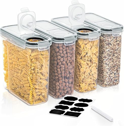 Greenfields Cereal Storage Containers | Set of 4 | Durable Food Grade Plastic Dispenser | BPA Free, Easy to Use | Perfect for Cornflakes, Flour, and More | Practical Kitchen Storage Solution