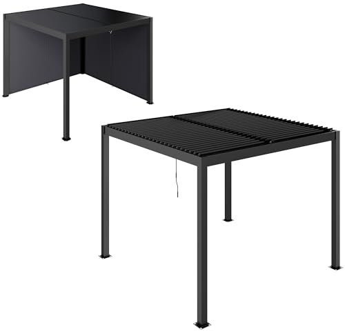 Outsunny Pergola Jardin extérieur en Aluminium 3 x 3 m pergola bioclimatique à Toit réglable avec Rideaux, système de Drainage caché, tonnelle de Jardin Anti-UV 90+ pour terrasse Patio Cour, Gris