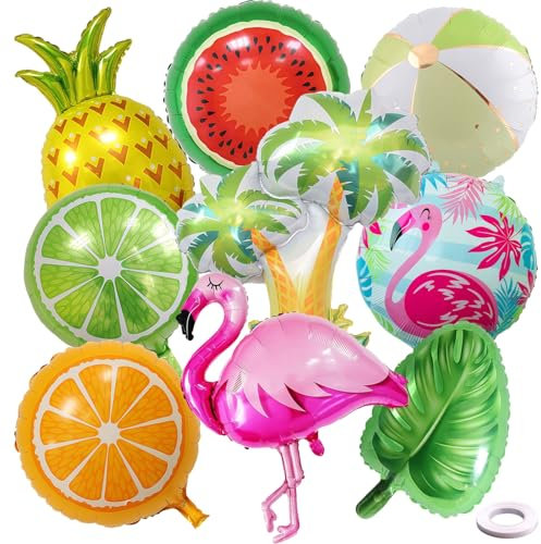 GWAWG 9 Pezzi Palloncini Mylar Foil Tropicali per Feste Hawaii, Flamingo, Ananas, Palma, Foglia di Monstera, Decorazioni per Luau, Estate, Compleanno, Spiaggia, Piscina, Party a Tema Aloha