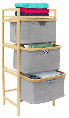 MEELRYD Cesto para la colada de bambú, 3 compartimentos, organizador de ropa, contenedor de ropa sucia, para apartamentos, hoteles, dormitorios, apartamentos, 44 x 33 x 96 cm