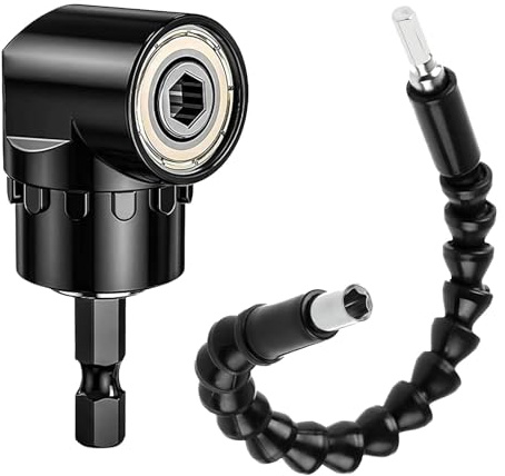 Dreamil Extensión de broca flexible de 295 mm y atornillador angular de 105 °, flexible y giratorio de 1/4 pulgadas, adaptador de accesorio para agujeros con espacio estrecho.