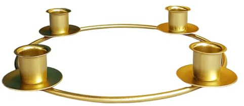 Candeladores de cañas con cónicas, candelabro de Corona de adviento para 4 Velas de 8.5 Pulgadas de Soporte de Navidad Redondo Soldado Pintados de Oro Resistente al óxido para Mesa de Comedor, Oro