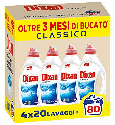 Dixan Classico, Detersivo Lavatrice Liquido, Tecnologia Pulito Profondo, Profumazione Classica, Confezione Da 80 Lavaggi