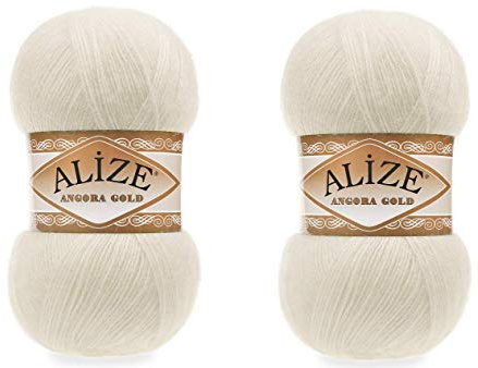 Alize Angora guldgarn 20% ull 80% akryl mjukt garn virkgarn 2 nystan 200 g 1204 Yds spets handstickat garn turkiskt garn (1 kräm)