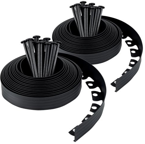 Flexible Rasenkante Kunststoff (20 m, schwarz) mit 60 Erdanker - Höhe 50 mm - Unsichtbare Raseneinfassung aus recyceltem Plastik - Leicht zu verarbeiten