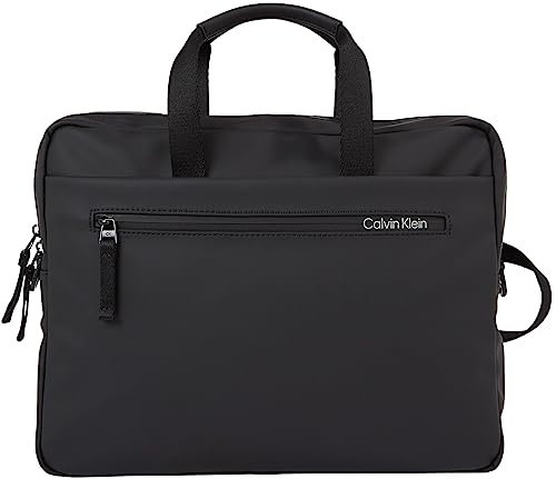 Calvin Klein Rubberized Slim Conv Laptop Bag, Black, One Size