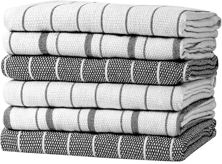 Zeppoli Classic Kitchen Towels - 6 Pack 50 x 70 CM - 100% Natural Cotton Dish Reusable Cleaning Cloths - Super Absorbent - Machine Washable Hand Towels (Black)