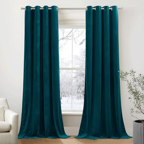 PONY DANCE Rideaux Velours Thermique Lourd à Oeillets - Rideau Bleu Canard Draperie Douce pour Chambre Enfant/Adulte, Décoration Chambre Salon Élégante Finette 300g/㎡, 132x240 cm, 2 Pièces