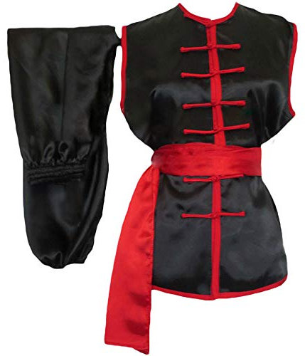 Rubruan Kampfsport Kung Fu Uniform - Traditionelle Chinesische Kampfkunst Nanquan Tai Chi Qigong Wushu Sanda Karate Ärmellos Kleidung Trainingsanzug mit Gürtel für Männer Frauen Kinder