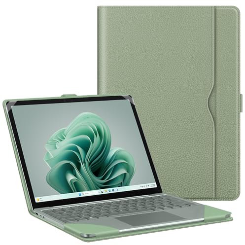 FINTIE Sleeve Case for 12.4 Inch Microsoft Surface Laptop Go 3/2/1 (Model: 2013/1943), Premium PU Leather Protective Folio Book Cover with Large Pocket, Sage