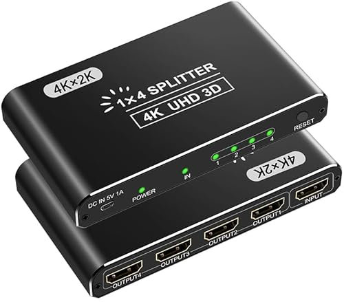 IVIVTOR 4K Sdoppiatore HDMI 1.4 - hdmi splitter 1 in 4 out 3D 4K@30Hz 1080P Full HD per HDTV Lettori DVD console di gioco, Solo specchio, non estendere