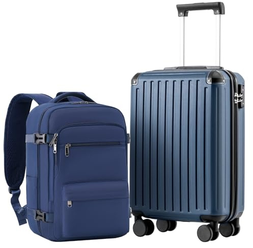 COOLIFE Ryanair Valigia Bagaglio a mano,Set di Valigie,Trolley,Valigia da cabina 55×35×20 e zaino da imbarco 20L(40×25×20cm) Chiusura a combinazione laterale con TSA per EasyJet