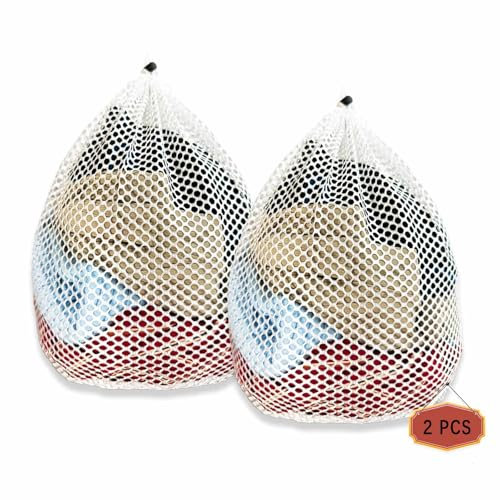 Net Laundry Bags 40 x 50 cm, 2 Pcs Mesh Laundry Bags, for Washing Machine, Delicates, Bra, Socks, Baby Clothes, Durable Washing Machine bag, Reusable Delicate Laundry Bag with Drawstring