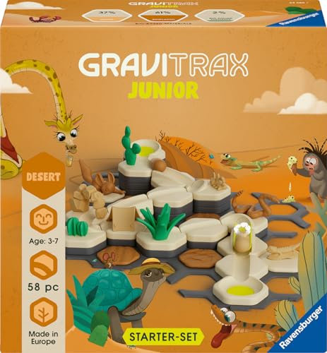Ravensburger GraviTrax Junior Starter-Set S Desert - Erweiterbare Kugelbahn für Kinder, Murmelbahn aus umweltfreundlichen Materialen mit Themenwelten, Konstruktionsspielzeug ab 3 Jahren