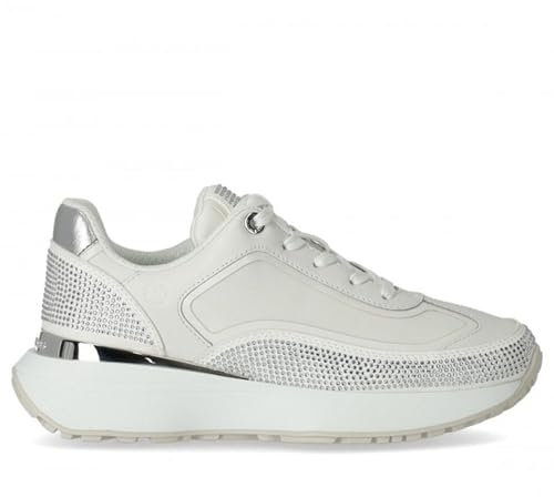 Michael Kors Sneaker Ari in Pelle Bianca e Argento con Strass - 43T4ARFS1S 725 - Taglia 9½