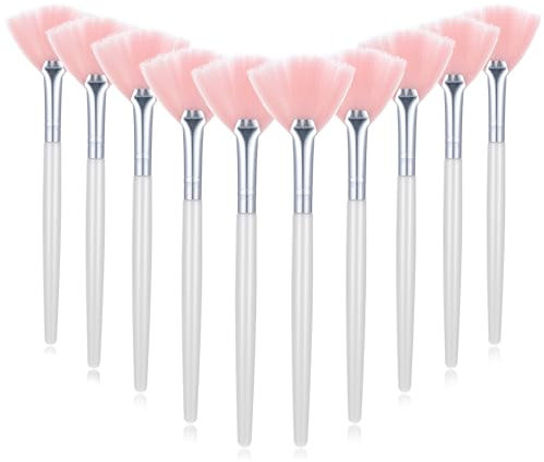 GEEHUA 10pcs Fan Facial Makeup Brushes, Soft Fan Facial Mask Applicator Brushes Professional Mask Cosmetic Tools with Comfortable Wood Handle for Blending Mud Cream Makeup Peel Esthetician
