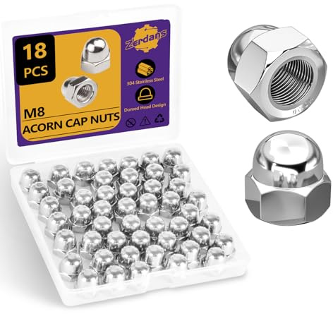 18 Pcs M8(8mm) Dome Cap Nut, Metric Hex Dome Cap Nuts 304 Stainless Steel, Acorn Thread Hex Cap Head for Indoor Outdoor Motorcycle Bicycles Furniture Kit