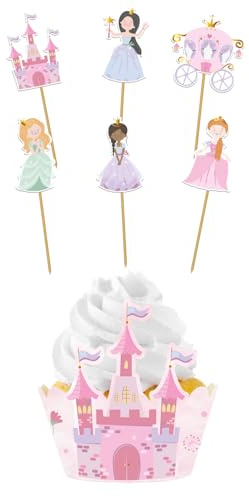 Folat 27500 Decorazione di compleanno Principessa Rosa - Set di Decorazioni per Cupcake - Pretty Princess - 6 sets - Stoviglie per feste da principessa per feste da principessa