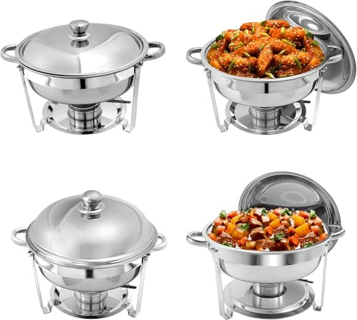 Set di 4 scaldavivande in acciaio inox per buffet, catering, feste, banchetti di nozze, eleganti vassoi da portata per scaldavivande ed eventi
