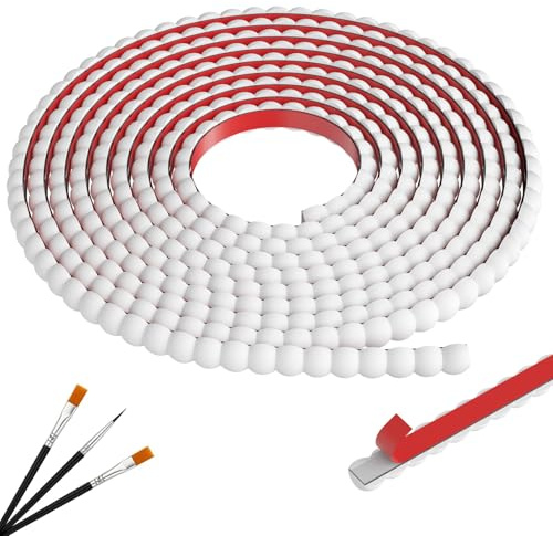 JSIWOTH 10ft Decorative Bead Pearl Wall Molding Trim, Flexible PVC Peel and Stick Trim for DIY Home Décor, Bathroom Mirror Frames, Cabinet Edges, Door & Window Borders (White, W:0.39 ×T:0.22)