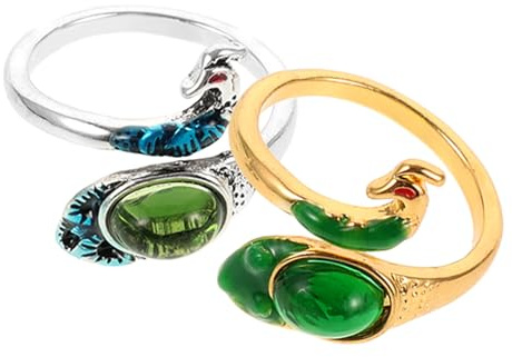 Hemobllo 2 piezas Anillos para Tejer Diseño Pavo Real Abierto Ajustables Resistente para Mano Izquierda y Derecha Decorativos y Funcionales