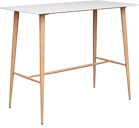 GeenYuu Bartisch Weiß 120x60x105 cm, Stehtisch mit MDF-Platte und stabilen Metallbeinen in Holz-Optik, für Küche Esszimmer, modernes Design