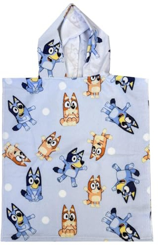 Bluey - Poncho da bagno per bambini, con cappuccio, morbido, leggero e ad asciugatura rapida, spiaggia, piscina e vacanza, regalo per bambini