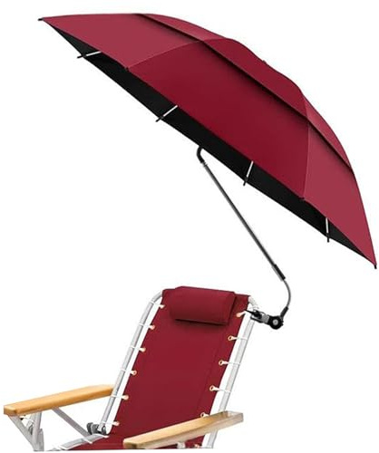 Neptuiby Paraguas para silla, paraguas para silla con abrazadera, parasol ajustable para exteriores, tela resistente a los rayos UV de 47 pulgadas para playa, camping, pesca, rojo..