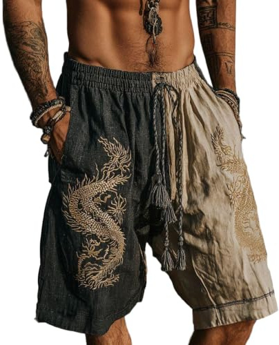 Pantalones cortos Viking para hombre Bermudas con gráfico retro en 3D | Ropa Viking para hombre Pantalón de chándal informales de playa con cintura elástica