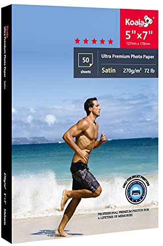Koala Ultra Premium Photo Paper 5x7 In Satin Photo Printer Paper for Inkjet Printer Water-Resistant Semi Gloss 50 Sheets 72lb