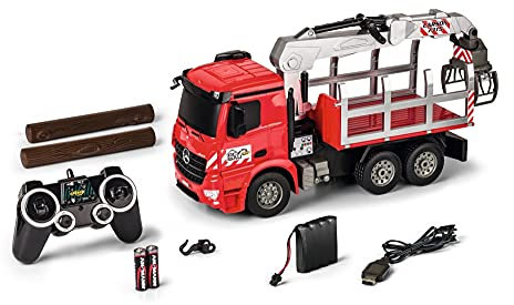 Carson 500907315 Mercedes-Benz 500907315-1:20 MB Arocs Holztransporter 100% RTR, Ferngesteuertes Fahrzeug, Baufahrzeug mit Funktionen Licht und Sound, inkl. Batterien und Fernsteuerung, rot
