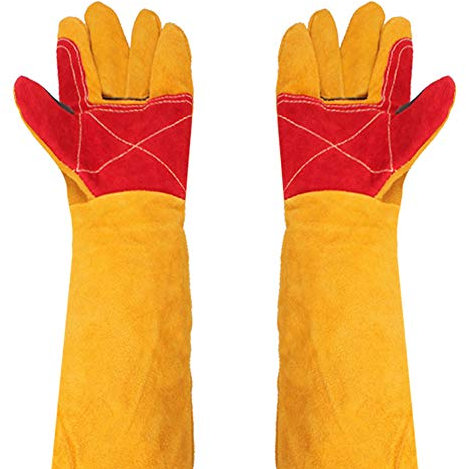 Thicken Welding Gloves -24in Extra Long Sleeves Leather Heat Resistant Safety Gloves Working Protection for Fireplace Gardening Cooking (24in/60cm)