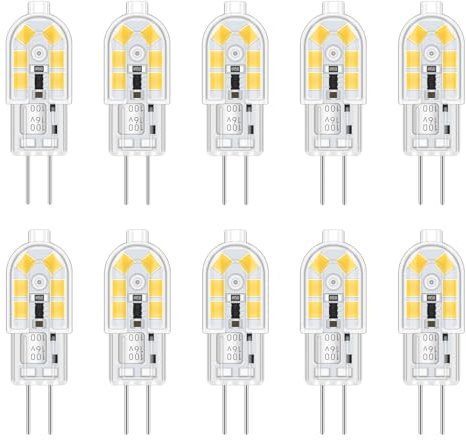 Akynite Leuchtmittel G4 2W LED 12V Kaltweiß 6000K, 200lm, Ersatz Halogenstrahler G4 10W 20W, nicht dimmbar, Stiftsockellampe LED 12V AC DC für Dunstabzugshaube, 10er-set