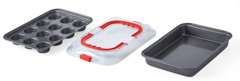 Nifty Solutions Cake Pan & Muffin Pan with Lid, 2 Piece Baking Pans Set - 9 x 13 Cake Pan & 12-Cup Muffin Pan, Non-Stick Pans, Kitchen Bakeware, Dishwasher Safe