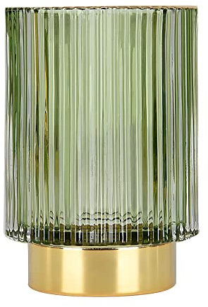 DASITON Porte-pinceaux de maquillage, pot à crayons vintage en verre pour pinceaux de maquillage - Vase rayé (vert, L)