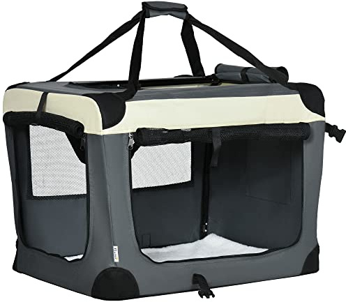 PawHut 70cm Foldable Pet Carrier Bag Soft Travel Dog Crate, Portable Cat Carrier w/ Cushion, for Cats and Small Dogs - Grey