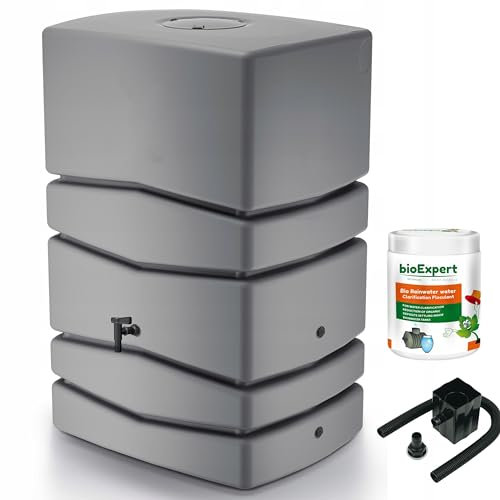 Water Butt with Tap - Modern Tower Shaped- Grey 450L - Ideal for Gardens and Terraces, Saves Water and Promotes Plant Growth