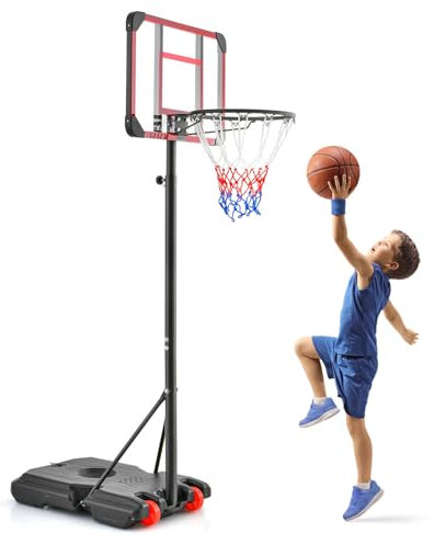 LIFEZEAL Mobiler Basketballständer mit Ständer, Basketballkorb 155-210 cm Höhenverstellbar, Basketballanlage Korbanlage mit Basis für Kinder