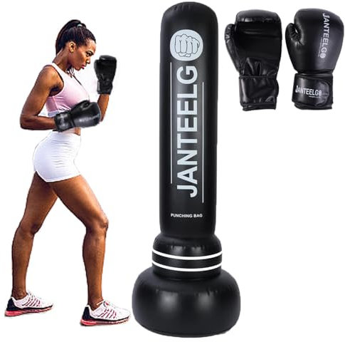 Boxsack Stehend JanTeelGO Upgrade 180cm PVC Boxsack Kinder Mit PU-Boxhandschuhen Geeignet für das Boxtraining von Teenagern und Erwachsenen Taekwondo, MMA und zur Linderung von Pent-Up-Energie bei