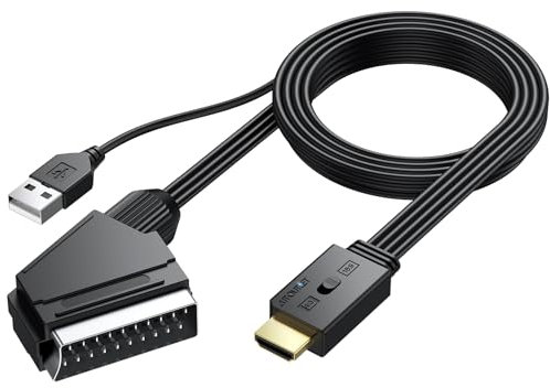 AUTOUTLET RCA auf HDMI Konverter, 1080P Scart auf HDMI Adapter unterstützt 16:9/4:3 Konvertierung & PAL/NTSC, mit 150cm Männlich-Scart-Kabel Video Audio Wandler für HDTV, VCR, VHS, DVD