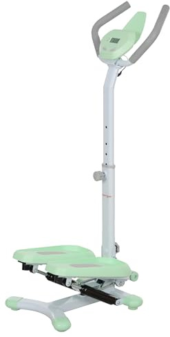 SPORTNOW Stepper con Manubrio Regolabile su 3 Livelli, Gradino Regolabile, Monitor LCD e Piedini Antiscivoli e Regolabili, Stepper Fitness Casa in Acciaio e ABS, 48x38x108-118 cm, Bianco e Verde