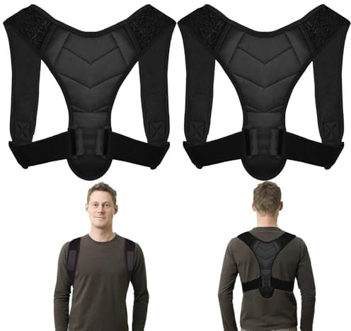EUIEUT 2 PCS Corrector Postura Espalda, Corrector Postural Ajustable y Transpirable, para Espalda, Cuello y Hombros, para Hombres y Mujeres (Negro)