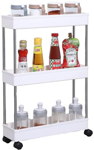 DUAS Slim Slide-Out Kitchen Trolley with Wheels – Narrow Storage Rack for Kitchen, Bathroom & Utility Room – Space-Saving Pull-Out Shelf Organiser