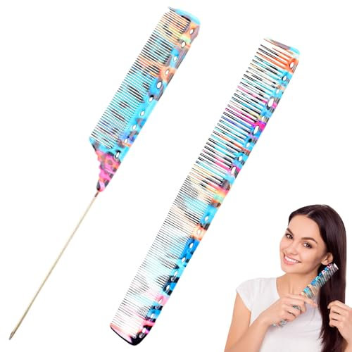 Pettine da taglio da parrucchiere professionale con coda in metallo Set di pettini colorati da taglio Pettine da parrucchiere Pettini a coda larga per donne Pettine per capelli spessi lunghi bagnati