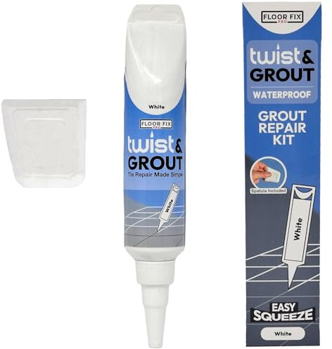 Floor-Fix Pro - Twist & Grout Reviver- Repair For Bathroom/Shower/Kitchen Tiles Fast - Premixed Durable & Waterproof Tile Restoration Kit- Includes Smoothing Tool (White)