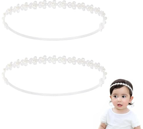 EOYVAIL Cintas para la cabeza de bebé niña,2 diademas blancas para bebé, accesorios para el cabello para fotografía infantil, lindas diademas para niña, tocados de flores.