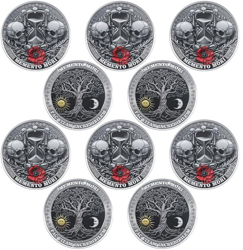 Misdary 10 Pcs Memento Mori Coin Reminder Token Metal Skull Coin Bulk Medallion Stoicism Gifts for Men Women Challenge Stoic Reminder Pendant for Daily Practice